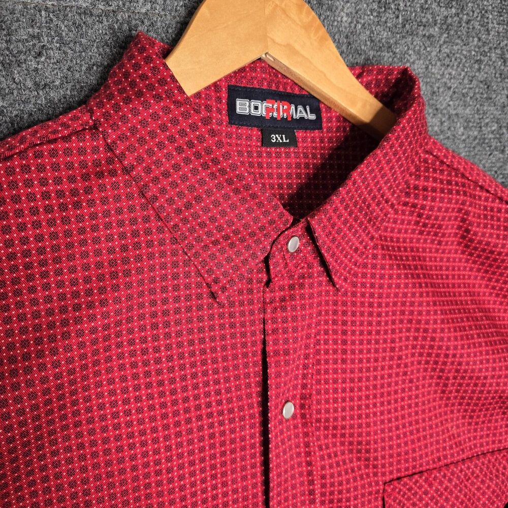 Bocomal FR Red Western Pearl Snap Men's 3XL Cat 2 Long Sleeve Work Shirt